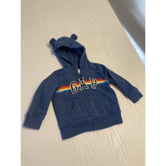 Baby Gap Blue Full Zip Hoodie Rainbow Stripe 12-18 months - Picture 2 of 6
